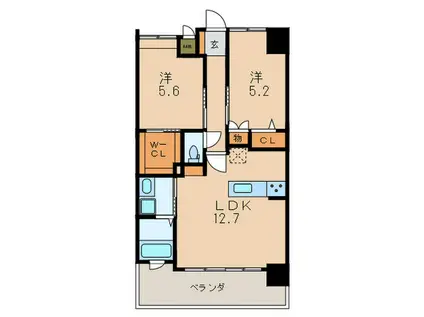 リブラ ブライト(2LDK/13階)の間取り写真