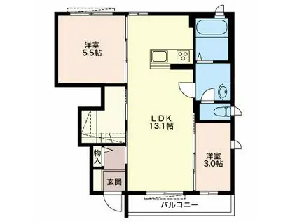 アストラガルII(2LDK/1階)の間取り写真