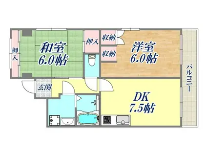 ジェンティール甲東(2DK/1階)の間取り写真