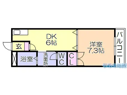 インポート久留米ルビーII(1DK/1階)の間取り写真