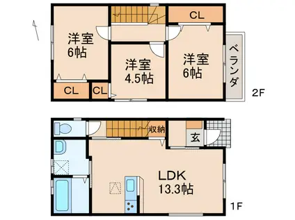 シアラ園部IV B棟(3LDK/1階)の間取り写真