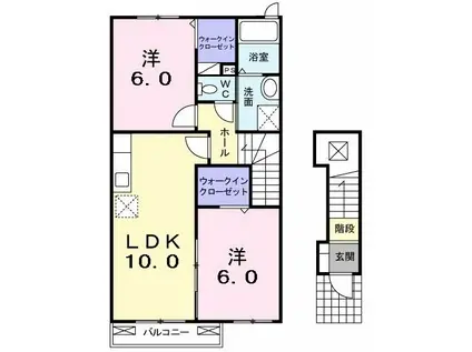 メディウムマレII(2LDK/2階)の間取り写真