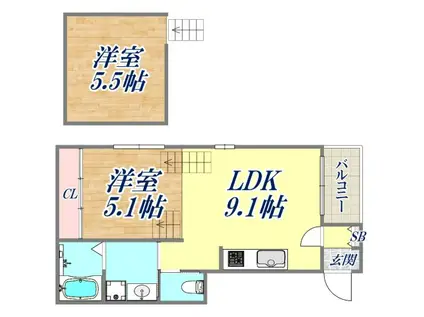 CHOCOLATE西宮(1LDK/1階)の間取り写真