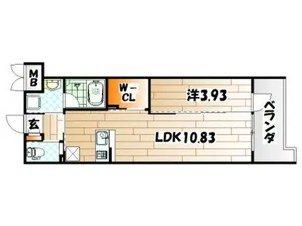 ウィングス城野駅前(1LDK/7階)の間取り写真