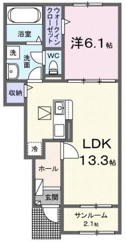 ハーベストヤヨイB(1LDK/1階)の間取り写真