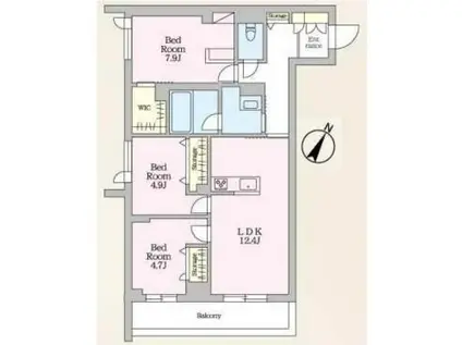 LYNN竹園(3LDK/3階)の間取り写真