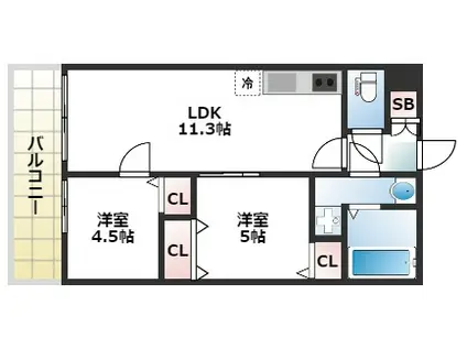 GRADITO新石切(2LDK/2階)の間取り写真
