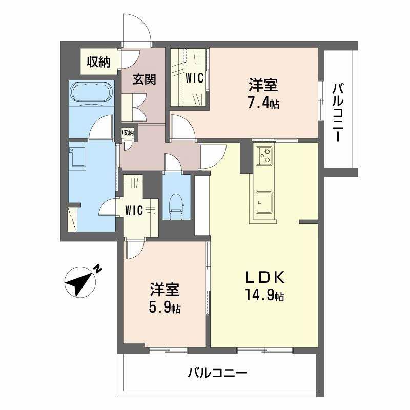 シャーメゾンスイート森小路(2LDK/2階)の間取り写真