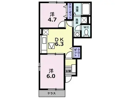 ラフィーネB(2DK/1階)の間取り写真