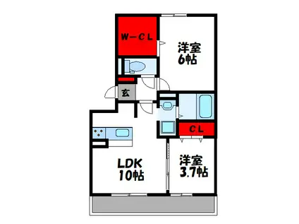 BELLDEMEUREB棟(2LDK/3階)の間取り写真