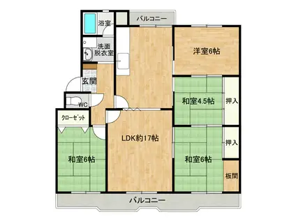 奈多団地22棟(4LDK/2階)の間取り写真