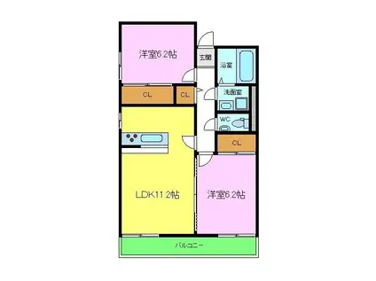 アサヒレジデンス(2LDK/3階)の間取り写真