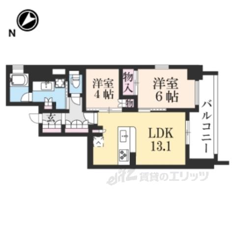 ジオエント御所北寺町通(2LDK/2階)の間取り写真