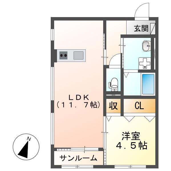 ハウルノア(1LDK/1階)の間取り写真