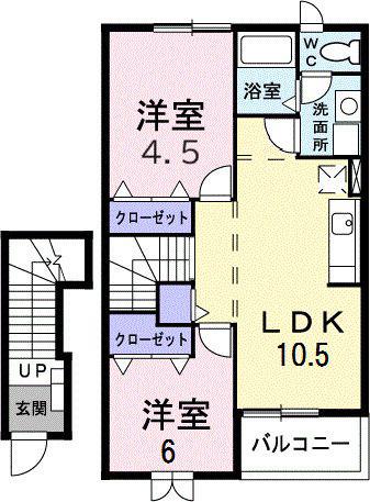 プロムナードC(2LDK/2階)の間取り写真
