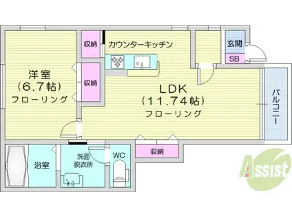 ラフィネローズ(1LDK/1階)の間取り写真
