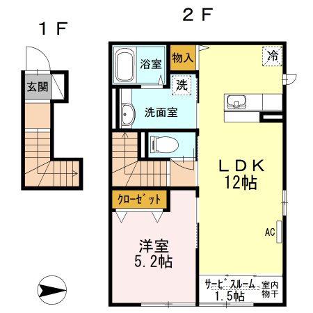 ウエストアージュ(1LDK/2階)の間取り写真