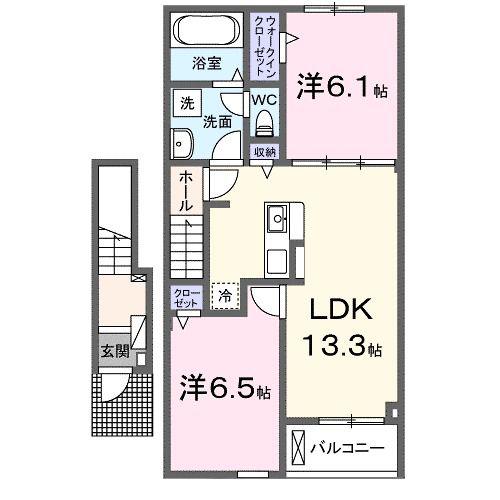 メルヴェーユ B(2LDK/2階)の間取り写真