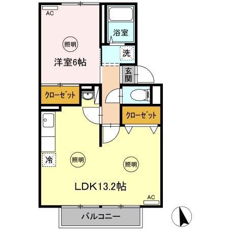 スカイコート21B棟(1LDK/2階)の間取り写真