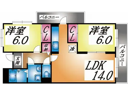 ガーネット森北町(2LDK/1階)の間取り写真