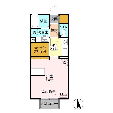 アルモヴィレッタ(ワンルーム/1階)の間取り写真