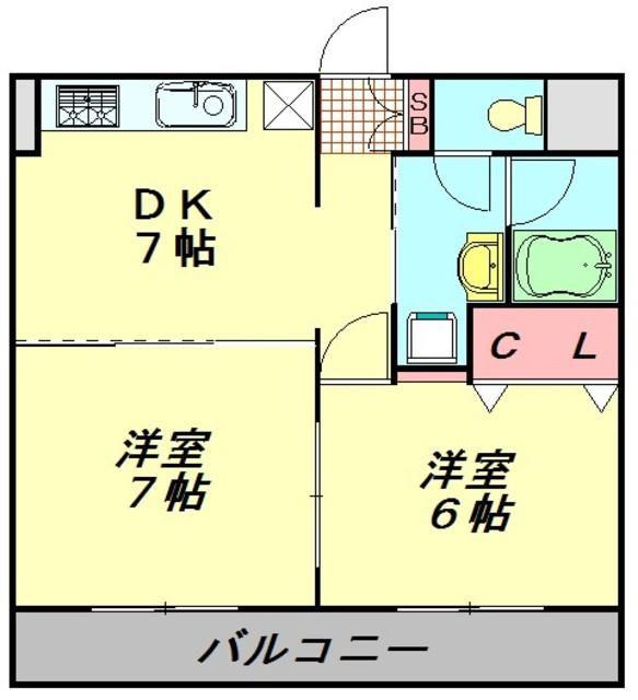 ウイング上福岡(2DK/6階)の間取り写真