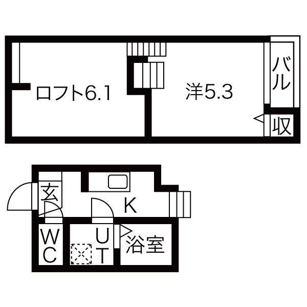 LUNA FORZA神宮西(1SK/2階)の間取り写真