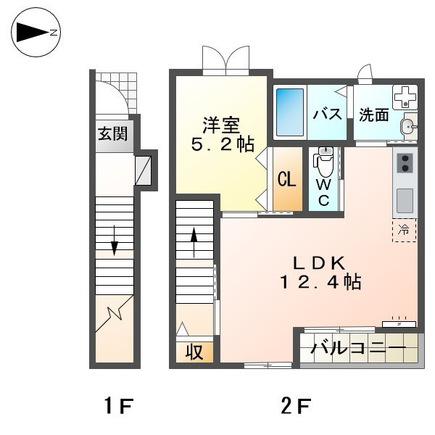 メゾン ド ソレイユ(1LDK/2階)の間取り写真