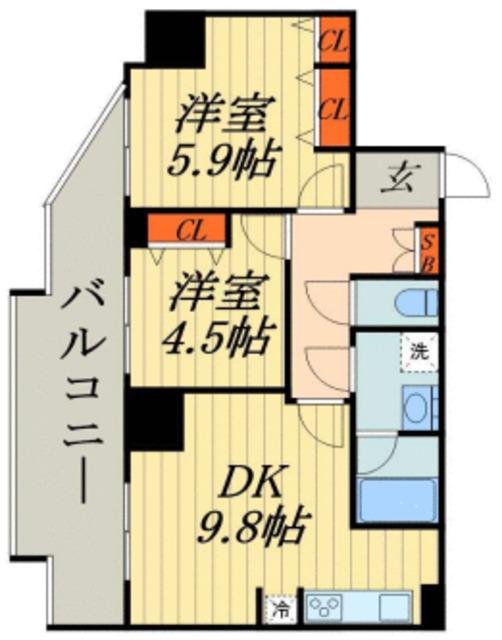 フェリーチェ川口(2DK/6階)の間取り写真