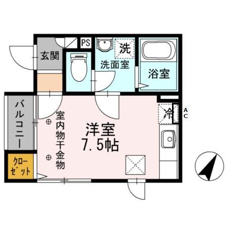 フルール谷中(ワンルーム/1階)の間取り写真