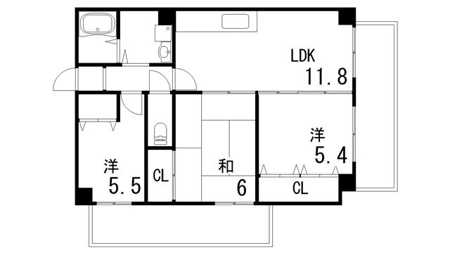 フレンテ灘(3LDK/9階)の間取り写真