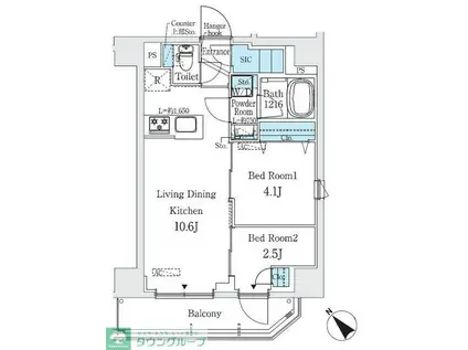 プライムブリス巣鴨(2LDK/7階)の間取り写真