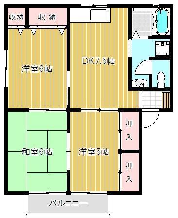 グリーンシャルマンD棟(3DK/2階)の間取り写真