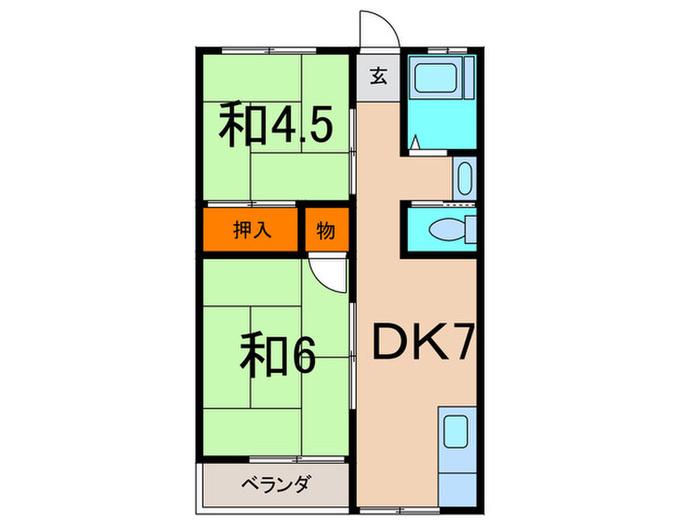 道ヶ島レジデンス(2DK/1階)の間取り写真
