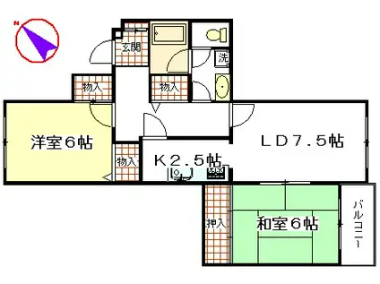 ユニーブル横浜山手第2(2LDK/2階)の間取り写真