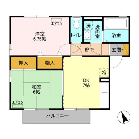 グランパルク C(2DK/1階)の間取り写真