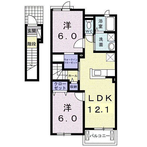 コンフォート小俣 I棟(2LDK/2階)の間取り写真