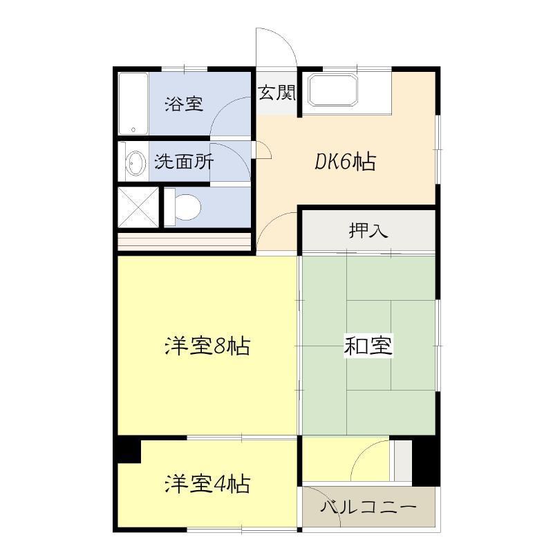 仙台市地下鉄南北線 愛宕橋駅 徒歩11分 6階建 築55年(3DK/2階)の間取り写真