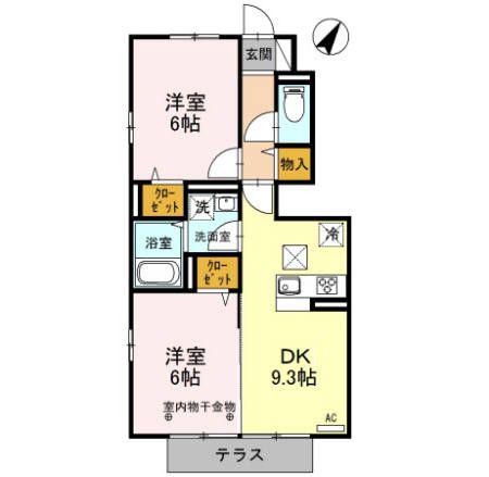 ラークヒルズ(2DK/1階)の間取り写真