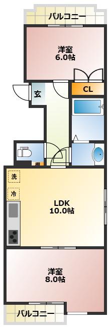 シーダーレジデンス(2LDK/3階)の間取り写真