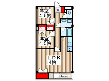 グレイスハイム越谷(2LDK/1階)の間取り写真