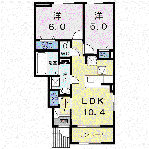 ボヌールメゾンB(2LDK/1階)の間取り写真