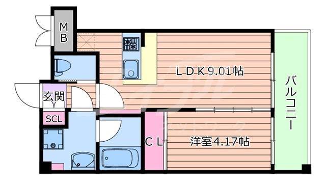 プレジオ緑地公園(1LDK/13階)の間取り写真
