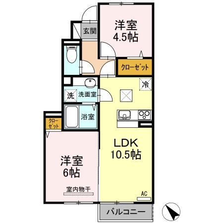 イーストミレニアム(2LDK/1階)の間取り写真