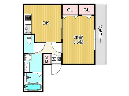 シエークル鴫野(1DK/2階)の間取り写真