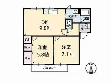 エスパディB棟(2DK/2階)の間取り写真