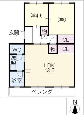 ハイツ長野D棟(2LDK/1階)の間取り写真