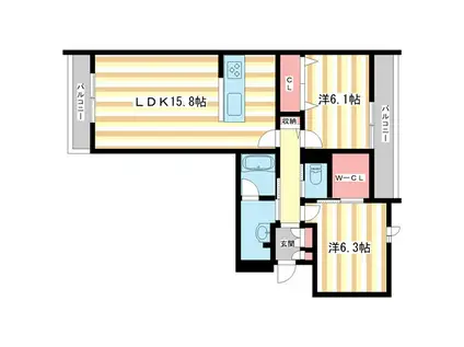 アンド ベンジャミン(2LDK/3階)の間取り写真