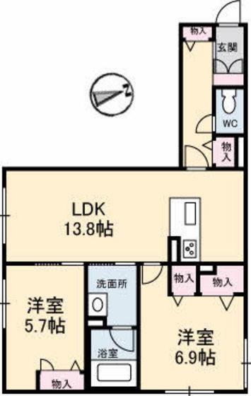 シャーメゾン栗の木(2LDK/1階)の間取り写真