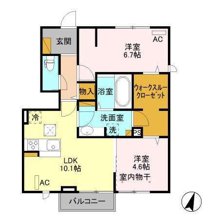 カーネリアン A(2LDK/1階)の間取り写真